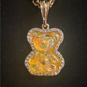 Yellow Crystal Bear Pendant Necklace